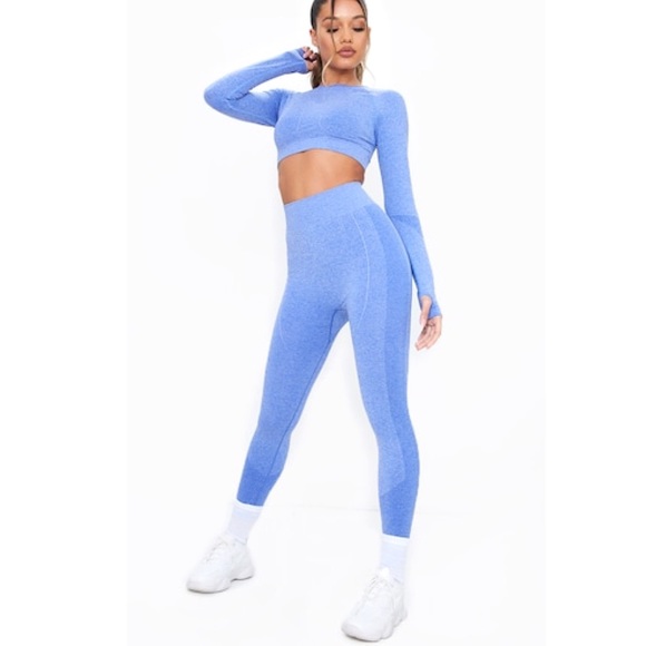PrettyLittleThing Blue Sport Contour Cut Out Seamless Leggings - Picture 11 of 16